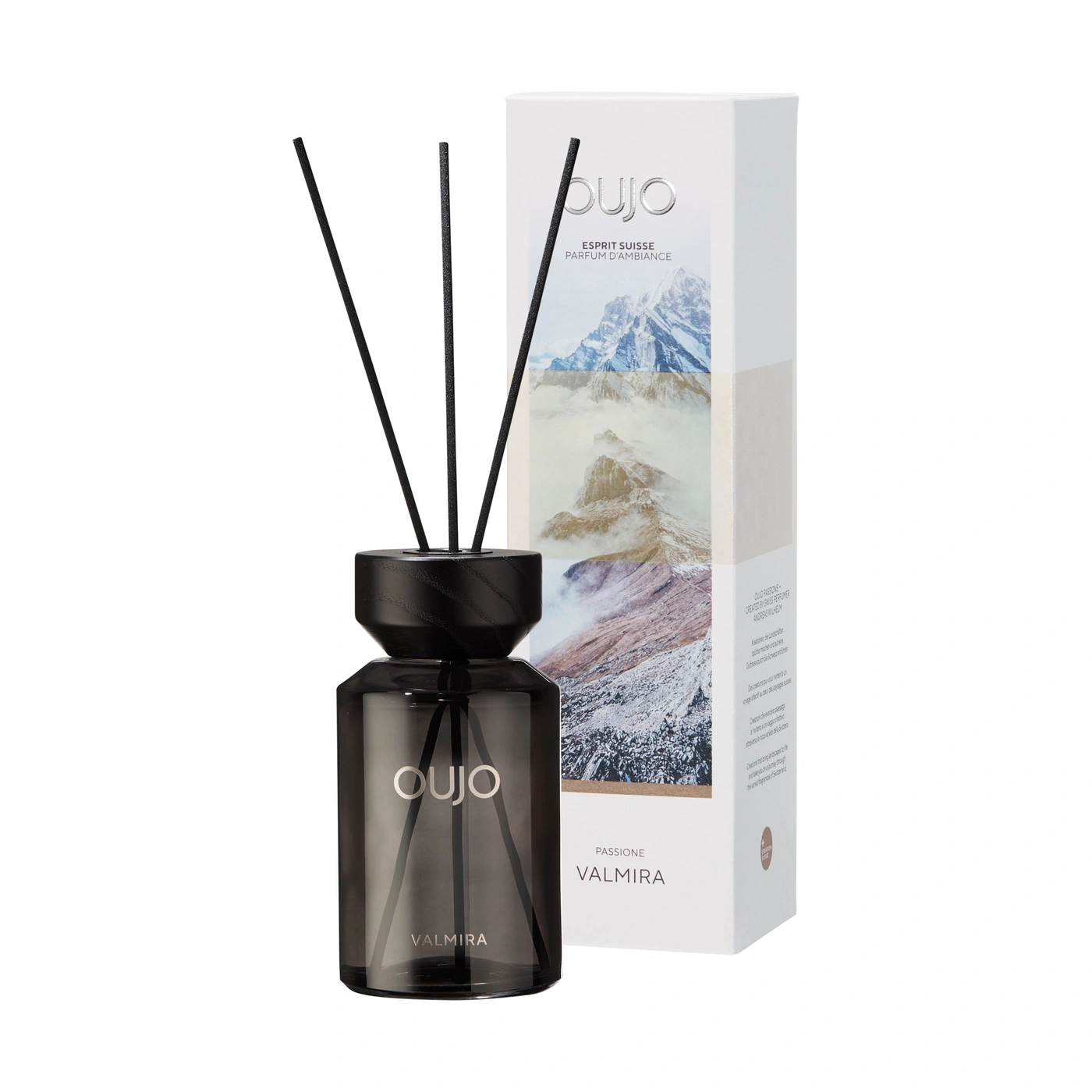 A diffuser with mountain design and VALMIRA text.