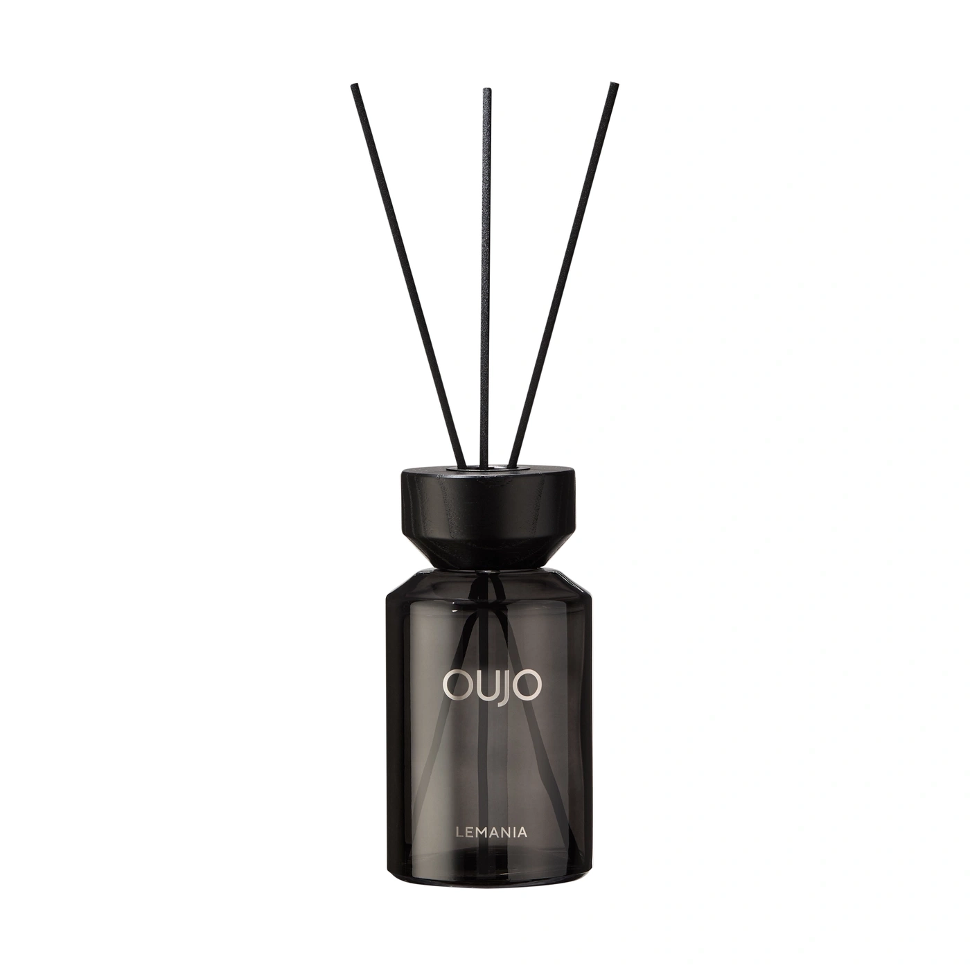 A black diffuser with three reeds and the text OUIJO LEMANIA.