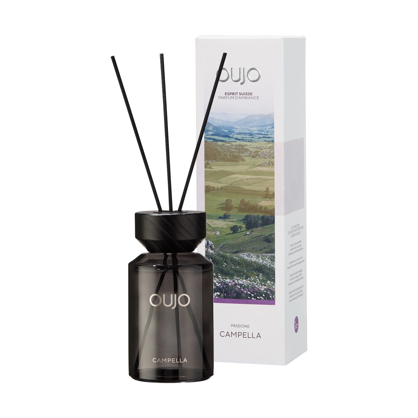 A diffuser with "Campella" text sits next to its product packaging.