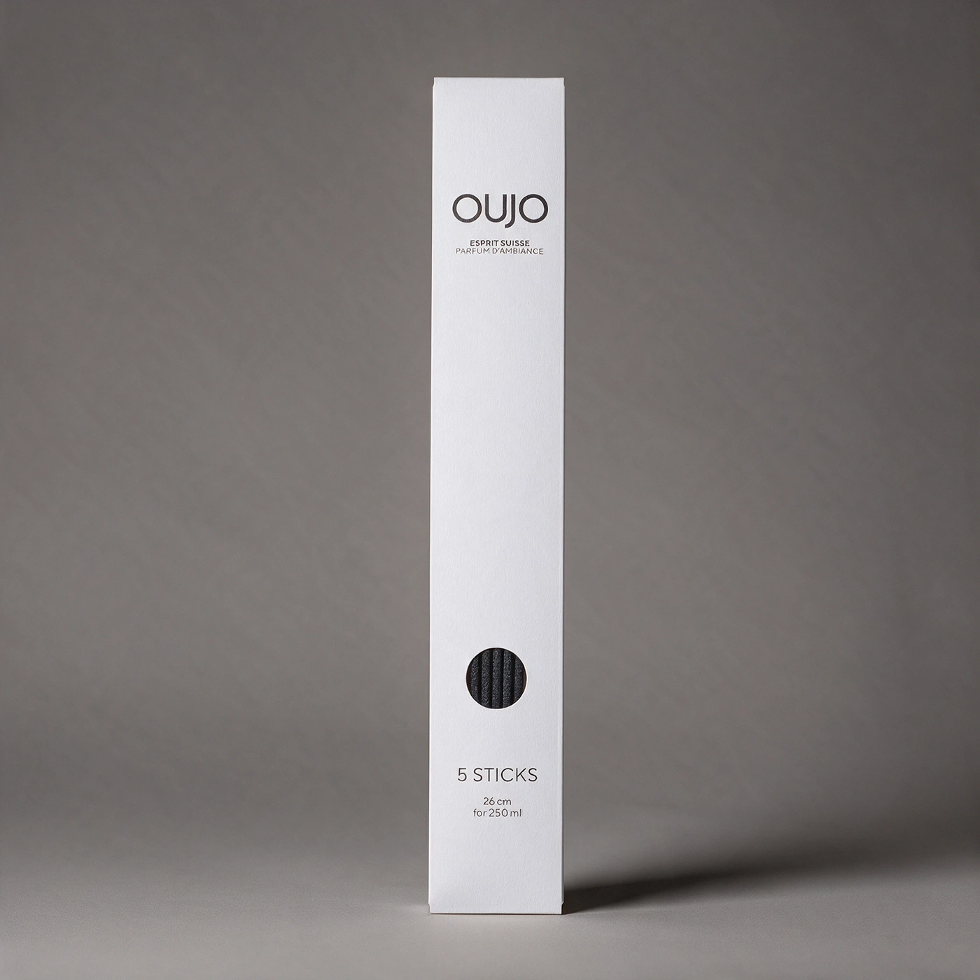 A white box for diffuser sticks with black lettering.