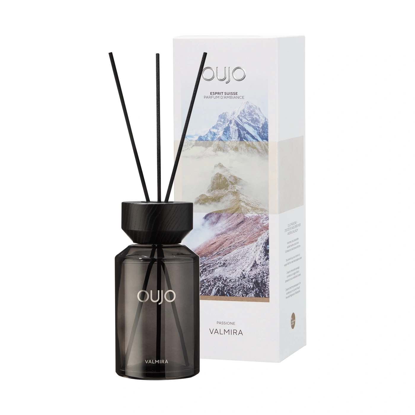 A Valmira room fragrance diffuser with mountain imagery on the packaging.