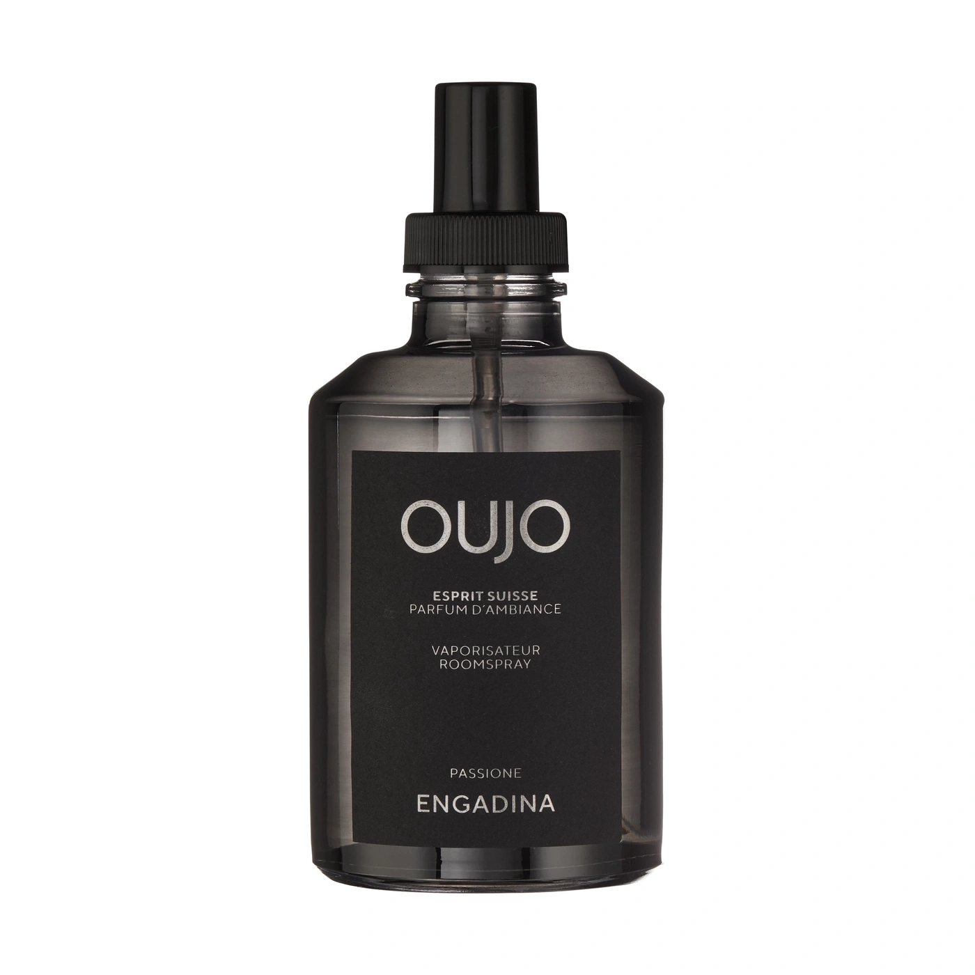 OUJO Engadina Passione roomspray bottle with black label