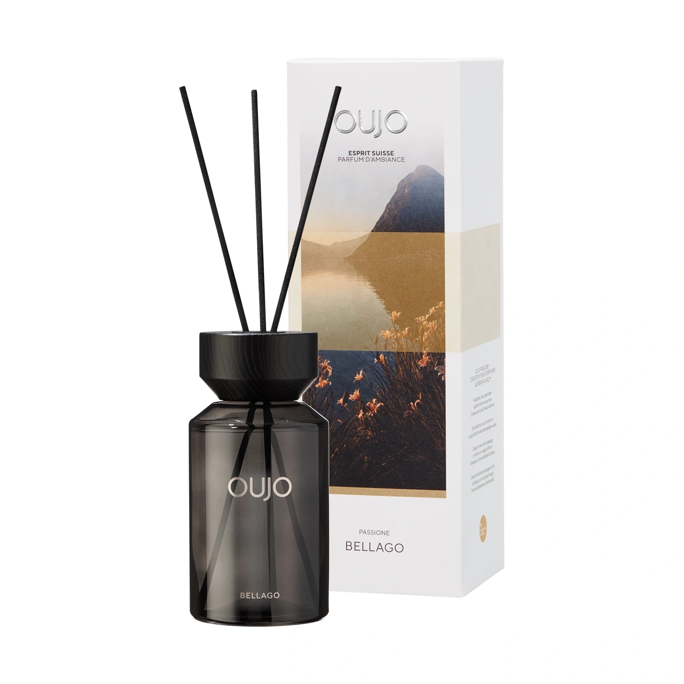 Duftstäbchen mit Verpackung im Berg- und Seendesign